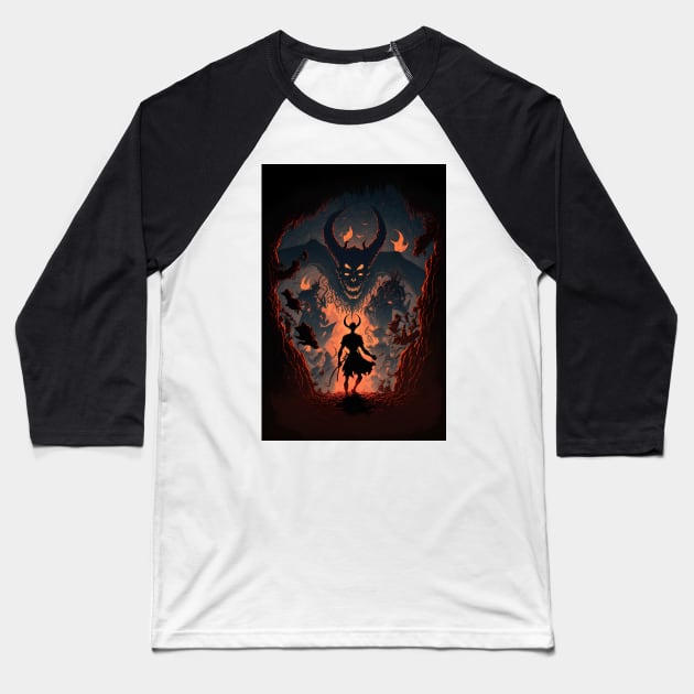 Anime Demon King approaching his monsters from hell Baseball T-Shirt by Bubblebug